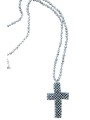 Sautoir et sa croix faits de micros perles argentées.