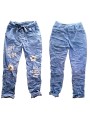 Pantalon baggy bleu ciel,  hyper tendance, motifs or et argent, fleurs en bouclette