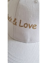 Casquette blanche, inscription Rock & Love doré.