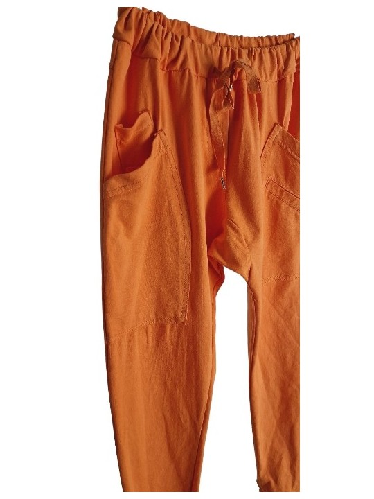 Jogg orange flashy, baggy, trois poches avant, deux poches arrière