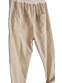 Pantalon coton lin beige rayé blanc, ample et confortable.