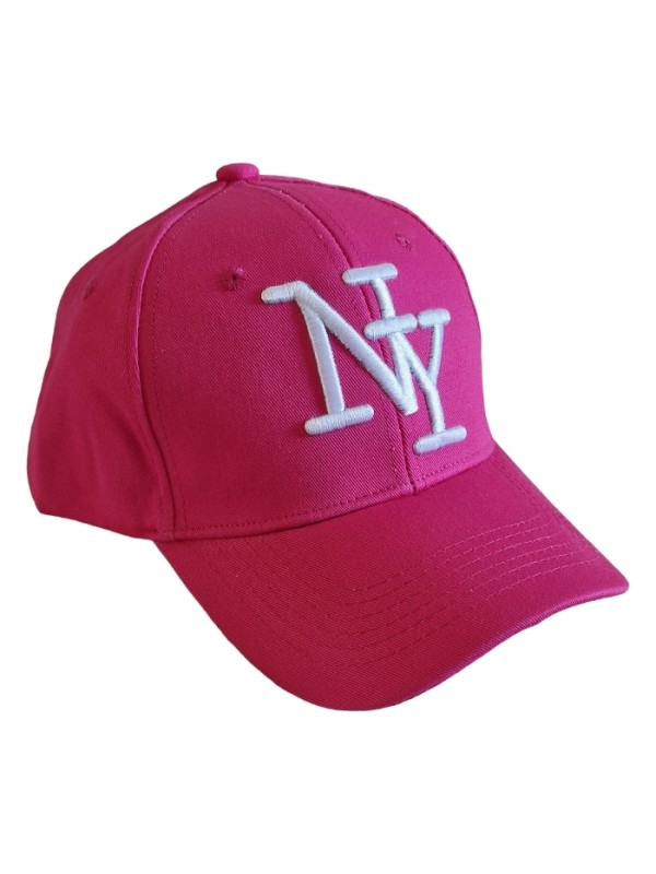 Casquette rose vif, "fashion essential" de vos tenues, logo NY blanc .