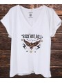 T-Shirt blanc, texte ROCK AND ROLL aigle léopard.