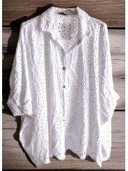 Chemise blanche, large, légère et fluide, broderie anglaise, adaptée à toutes les morphologies!