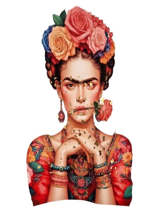 Débardeur blanc fines mailles, flocage Frida Kahlo.