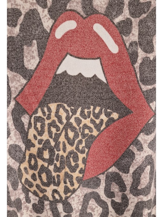 Débardeur léopard fines mailles, motif bouche langue tirée.